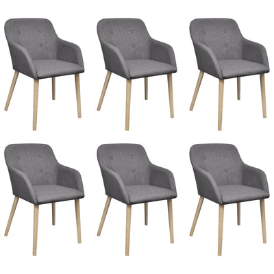 Dining Chairs 6 pcs Light Grey Fabric and Solid Oak Wood