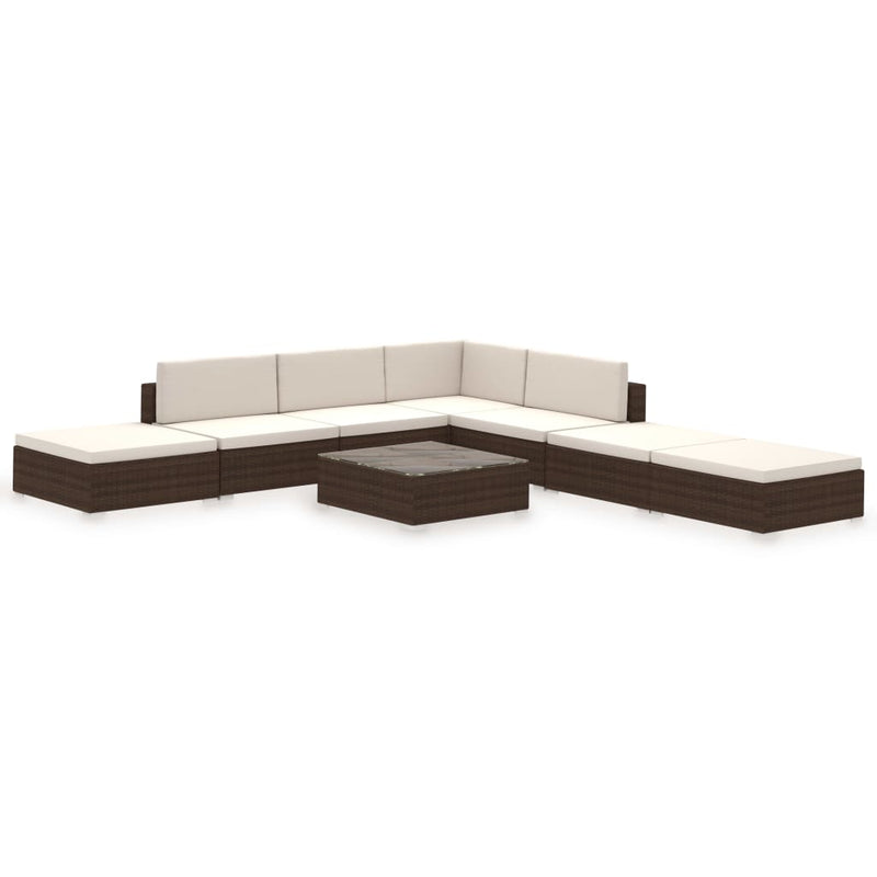 8 Piece Garden Lounge Set with Cushions Poly Rattan Brown