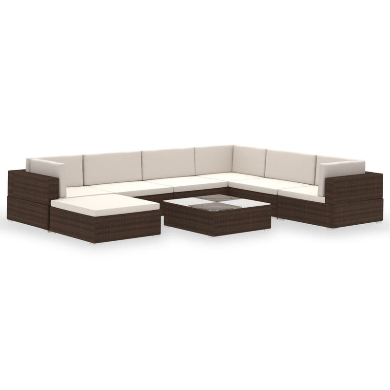 8 Piece Garden Lounge Set with Cushions Poly Rattan Brown