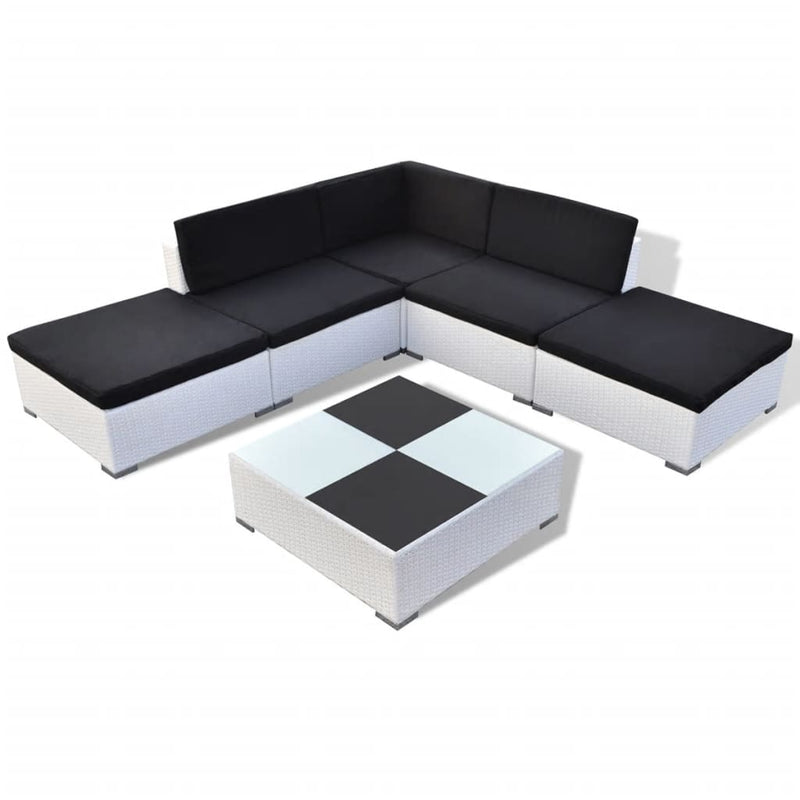 6 Piece Garden Lounge Set with Cushions Poly Rattan White