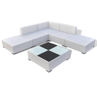 6 Piece Garden Lounge Set with Cushions Poly Rattan White