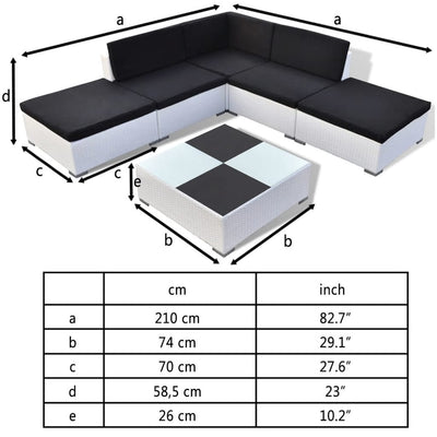 6 Piece Garden Lounge Set with Cushions Poly Rattan White