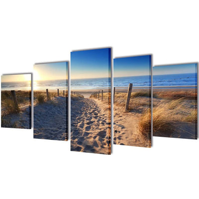 Canvas Wall Print Set Sand Beach 200 x 100 cm