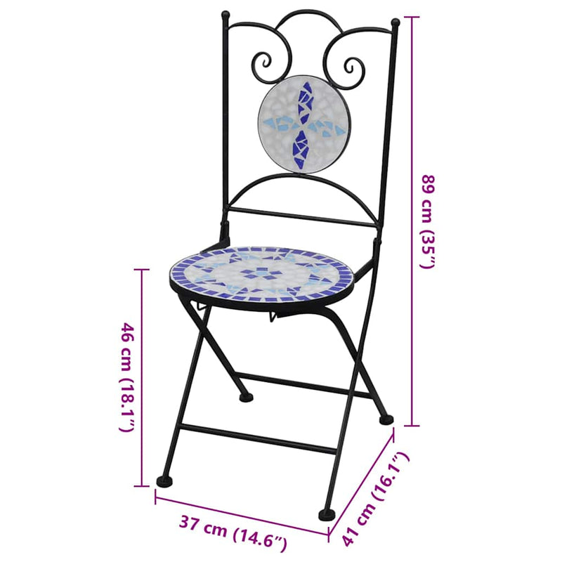 Folding Bistro Chairs 2 pcs Ceramic Blue and White