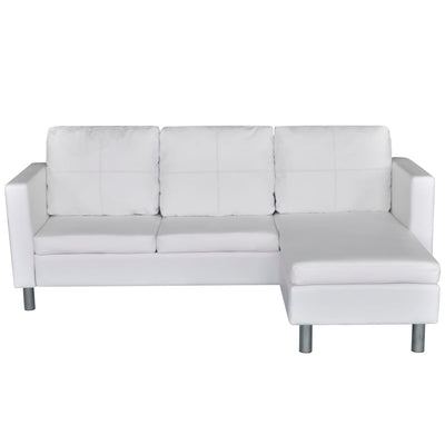 Sectional Sofa 3-Seater Artificial Leather White