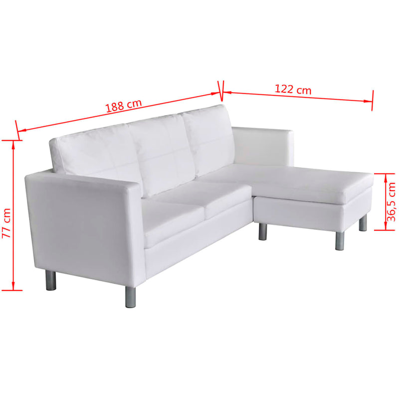 Sectional Sofa 3-Seater Artificial Leather White