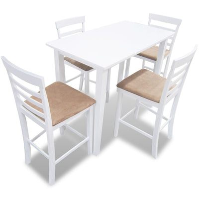 White Wooden Bar Table and 4 Bar Chairs Set