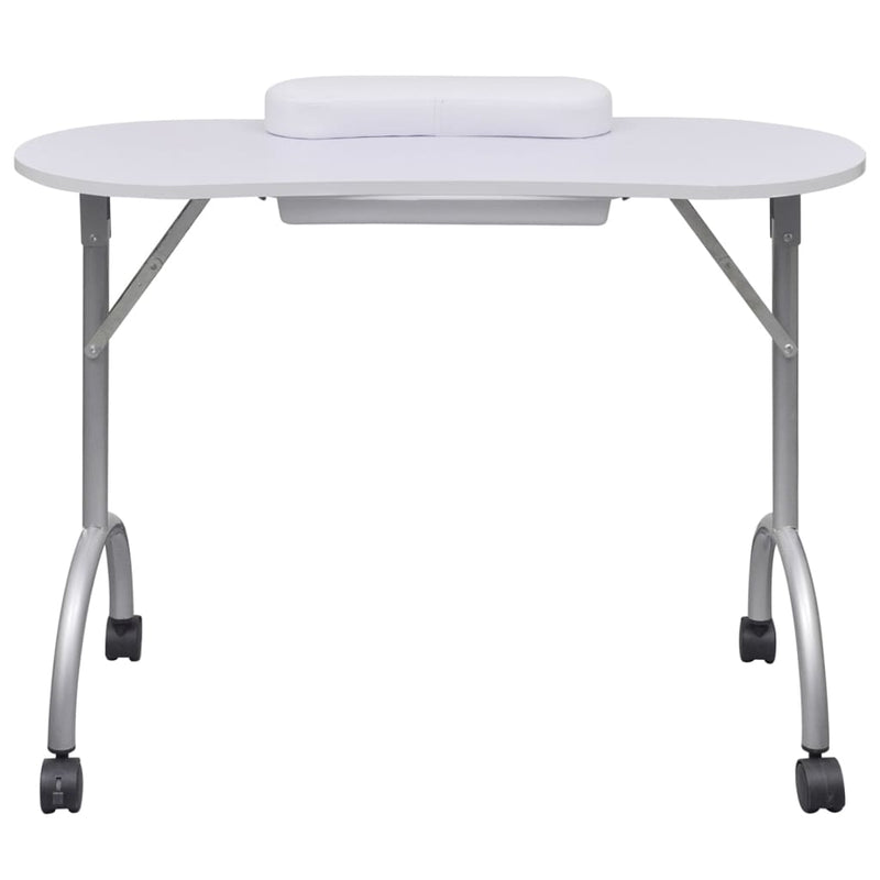 Folding Manicure Nail Table with Castors White