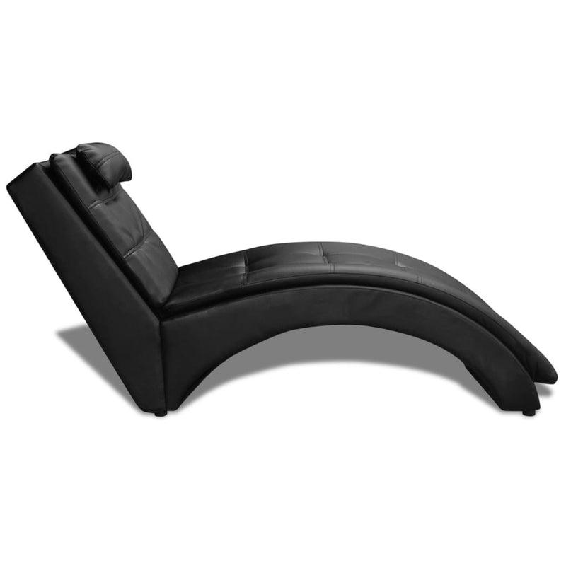 Chaise Longue with Pillow Black Faux Leather