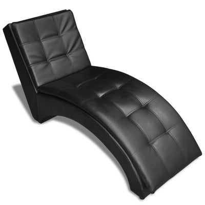 Chaise Longue with Pillow Black Faux Leather