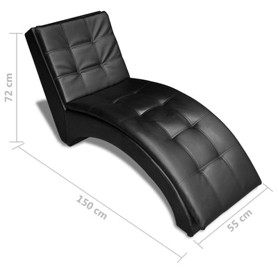 Chaise Longue with Pillow Black Faux Leather