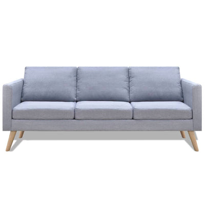 Sofa 3-Seater Fabric Light Grey