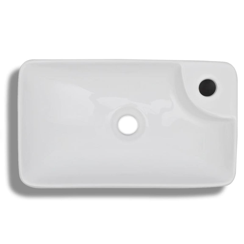 Ceramic Bathroom Sink Basin with Faucet Hole White