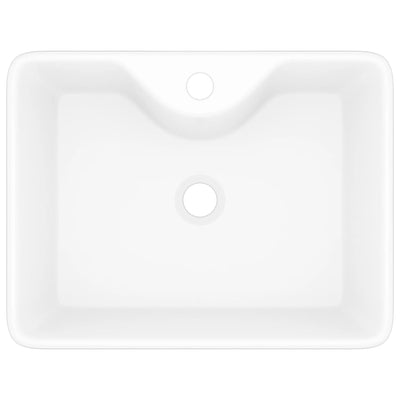 Ceramic Bathroom Sink Basin with Faucet Hole White Square