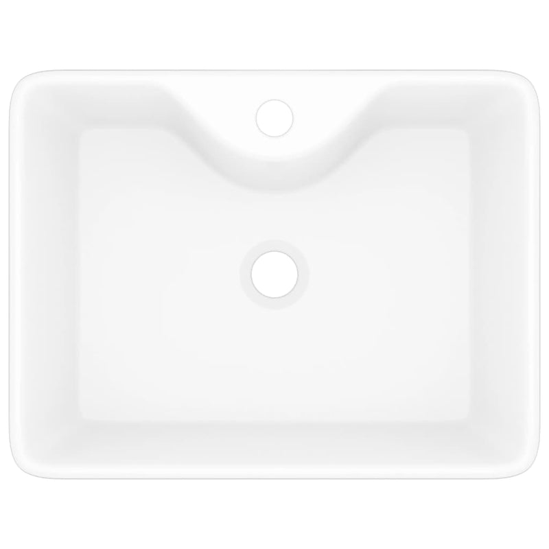 Ceramic Bathroom Sink Basin with Faucet Hole White Square