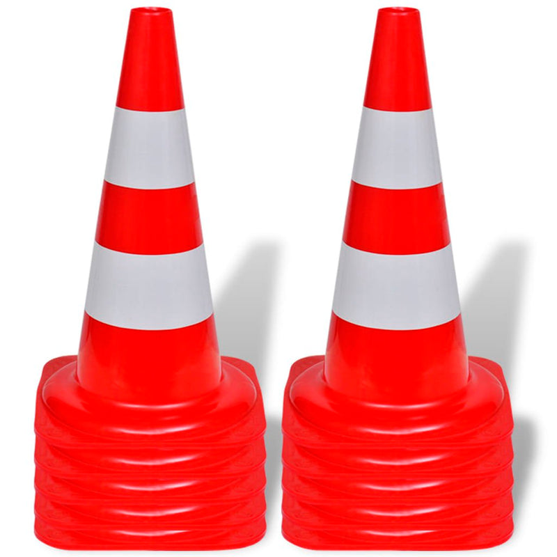 10 Reflective Traffic Cones Red and White 50 cm