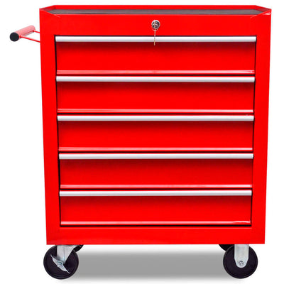 Workshop Tool Trolley 5 Drawers Red