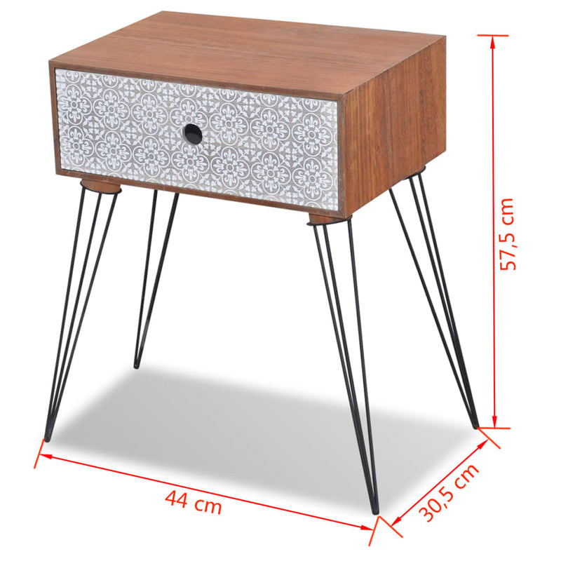 Nightstand with 1 Drawer Rectangular Brown