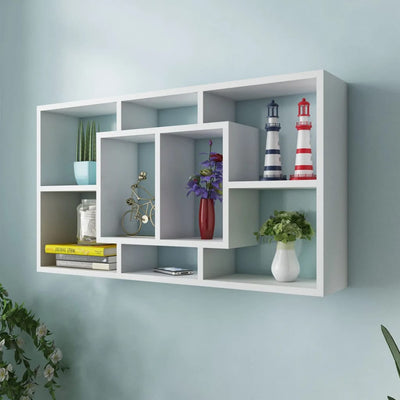 Floating Wall Display Shelf 8 Compartments White