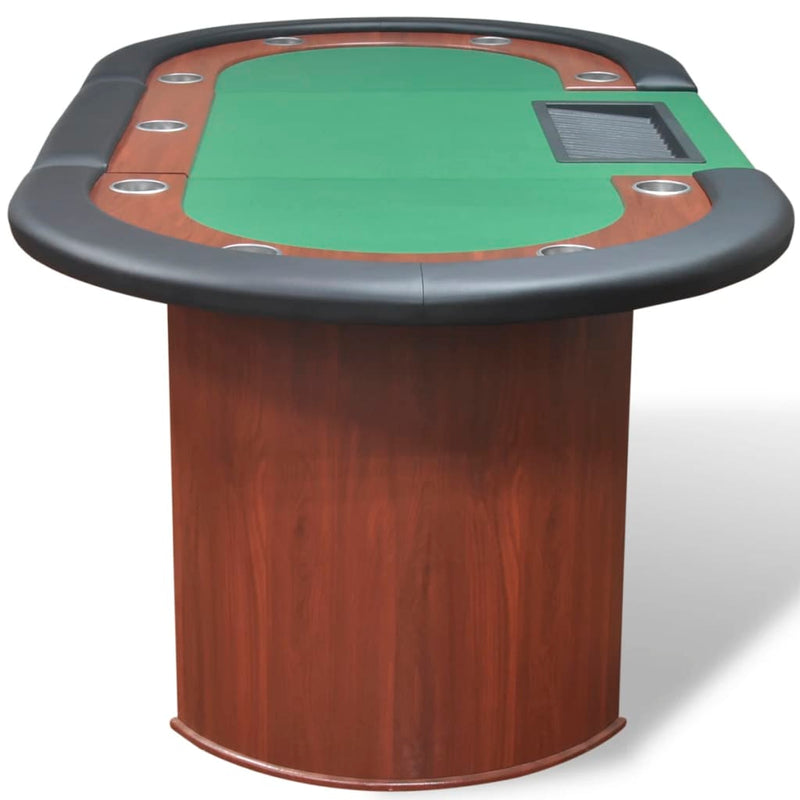 10-Player Poker Table with Dealer Area and Chip Tray Green