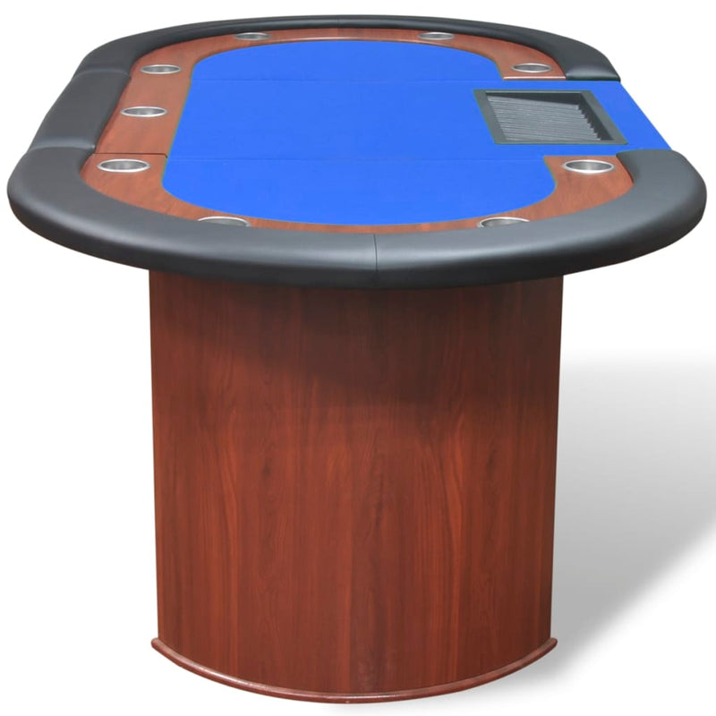 10-Player Poker Table with Dealer Area and Chip Tray Blue