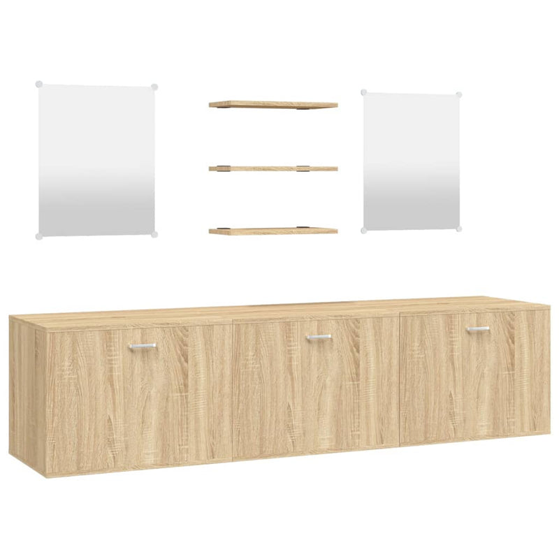 6 Piece Bathroom Furniture Set Oak Engineered Wood