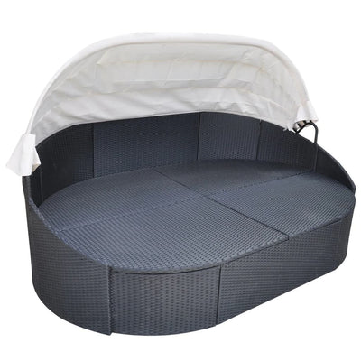 Outdoor Lounge Bed with Canopy Poly Rattan Black