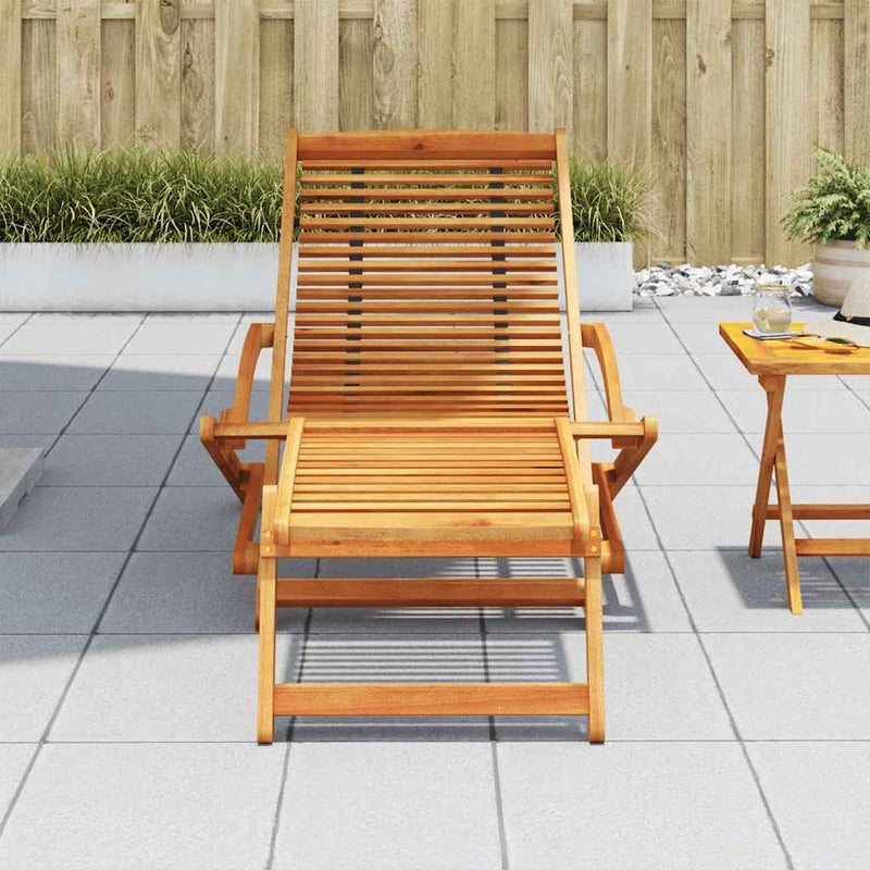 Deck Chair with Footrest Solid Acacia Wood