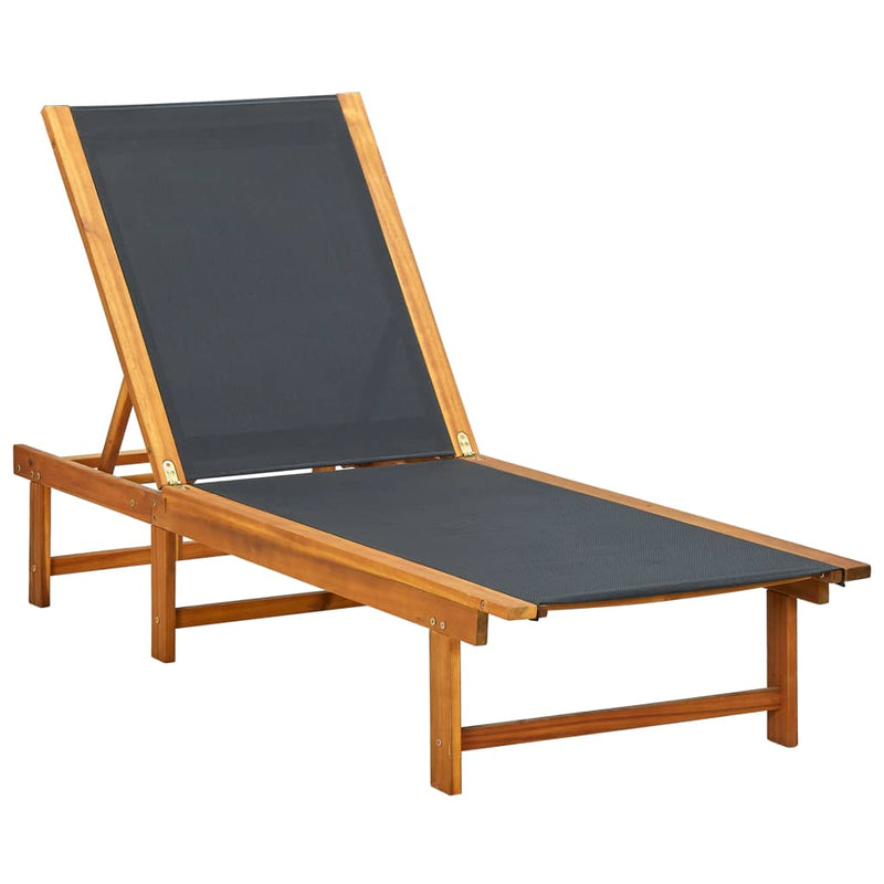 Sun Lounger Solid Acacia Wood and Textilene