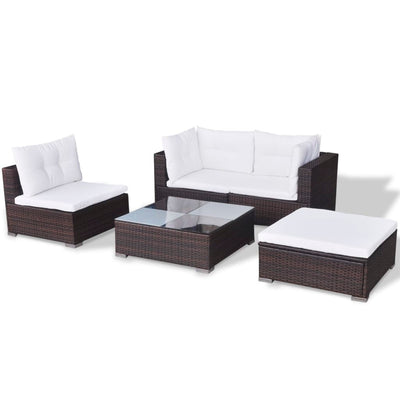 5 Piece Garden Lounge Set with Cushions Poly Rattan Brown