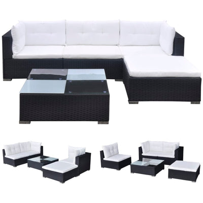 5 Piece Garden Lounge Set with Cushions Poly Rattan Black