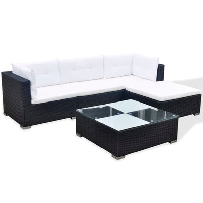 5 Piece Garden Lounge Set with Cushions Poly Rattan Black