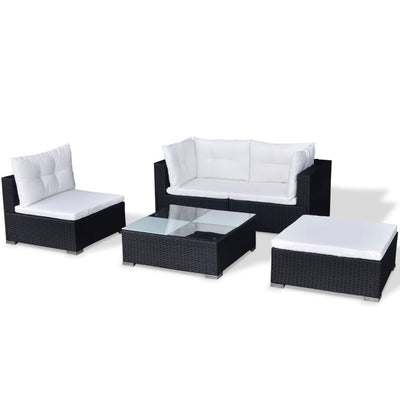 5 Piece Garden Lounge Set with Cushions Poly Rattan Black