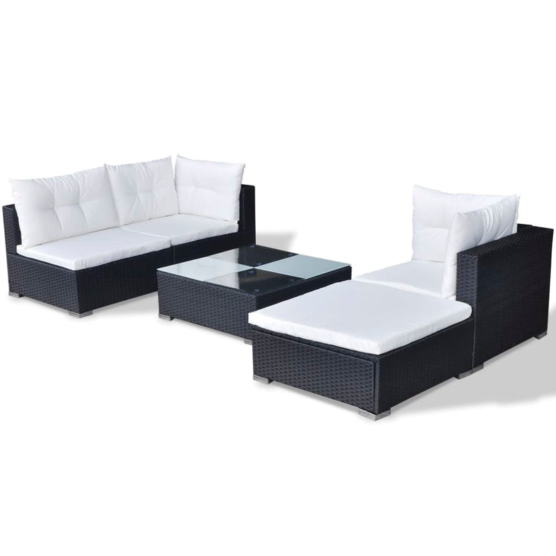 5 Piece Garden Lounge Set with Cushions Poly Rattan Black