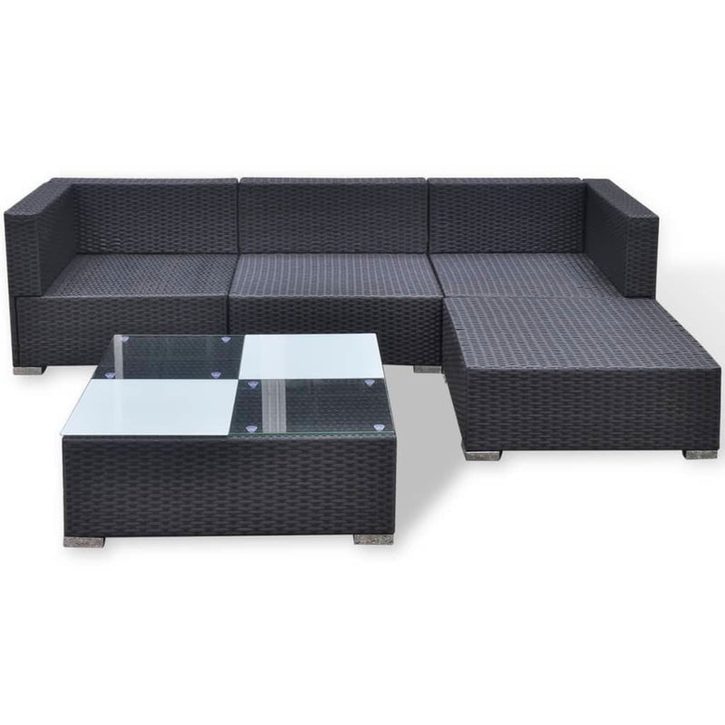 5 Piece Garden Lounge Set with Cushions Poly Rattan Black