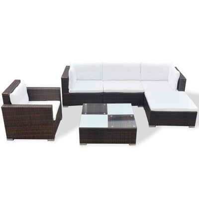 6 Piece Garden Lounge Set with Cushions Poly Rattan Brown