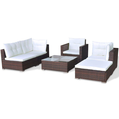 6 Piece Garden Lounge Set with Cushions Poly Rattan Brown