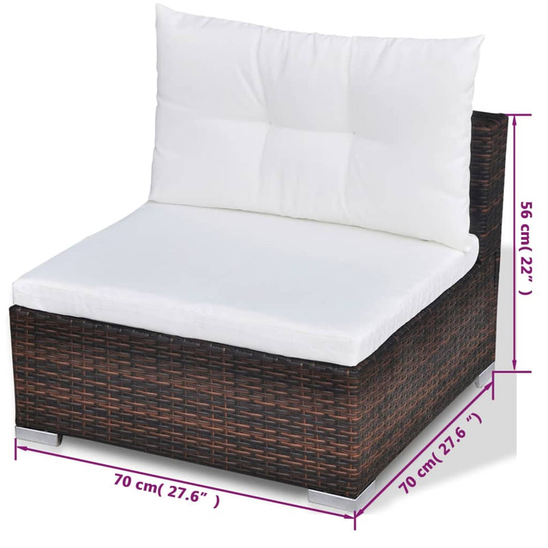 10 Piece Garden Lounge Set with Cushions Poly Rattan Brown