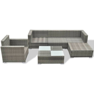 6 Piece Garden Lounge Set with Cushions Poly Rattan Grey