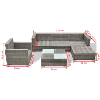 6 Piece Garden Lounge Set with Cushions Poly Rattan Grey