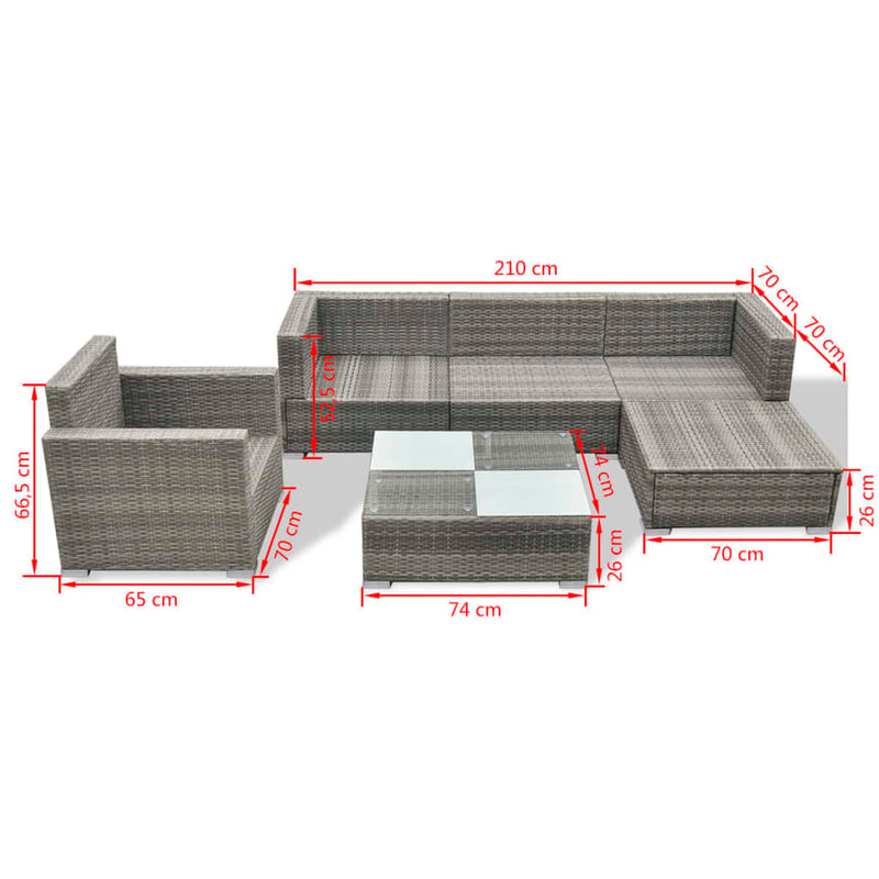 6 Piece Garden Lounge Set with Cushions Poly Rattan Grey