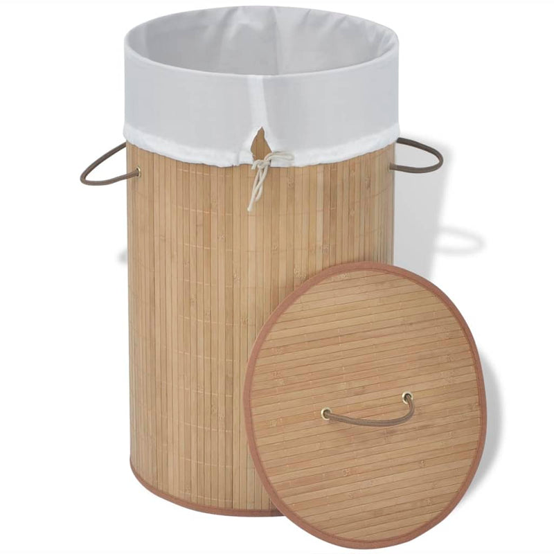 Bamboo Laundry Bin Round Natural