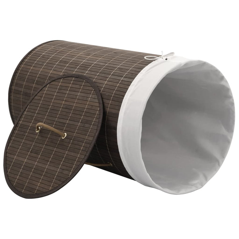 Bamboo Laundry Bin Round Dark Brown