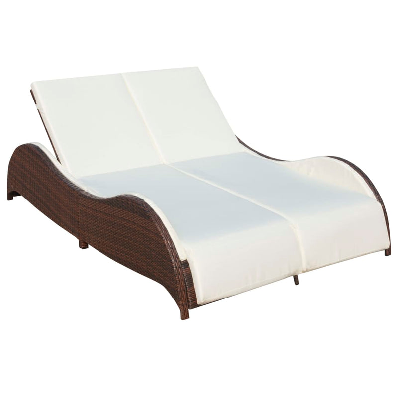 Double Sun Lounger with Cushion Poly Rattan Brown