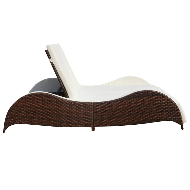 Double Sun Lounger with Cushion Poly Rattan Brown