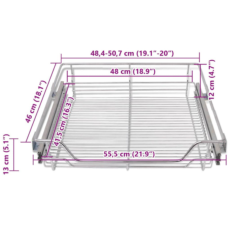 Pull-Out Wire Baskets 2 pcs Silver 600 mm