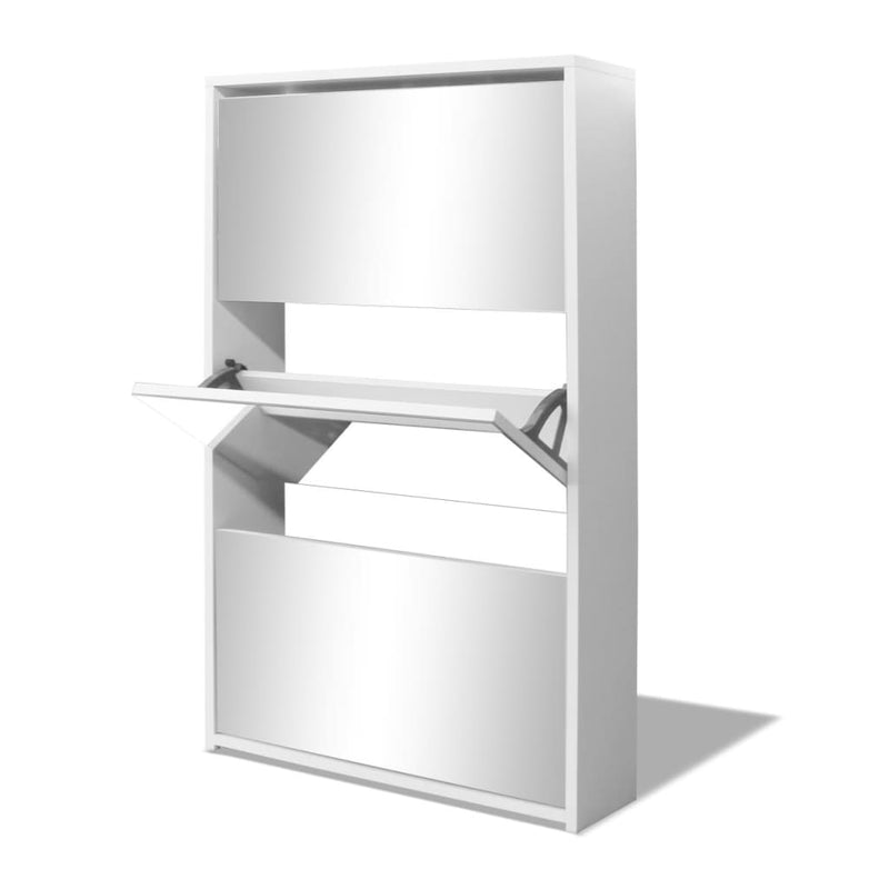 Shoe Cabinet 3-Layer Mirror White 63x17x102.5 cm