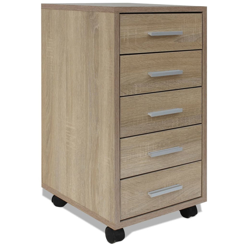 Office Drawer Unit with Castors 5 Drawers Oak