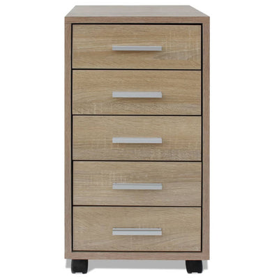 Office Drawer Unit with Castors 5 Drawers Oak