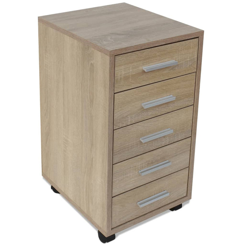 Office Drawer Unit with Castors 5 Drawers Oak